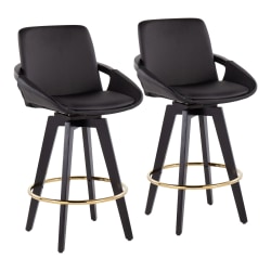 LumiSource Cosmo Faux Leather Counter Stools, Black/Gold, Set Of 2
