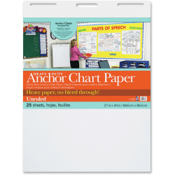 Pacon Heavy-duty Anchor Chart Paper, 27" x 34", White, 25 Sheets Per Pack, Carton Of 4 Packs