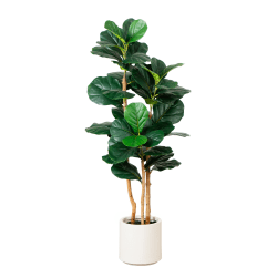 Nearly Natural 4’H Artificial Fiddle Leaf Tree With Decorative Planter, 48"H x 18"W x 18"D, Green/White