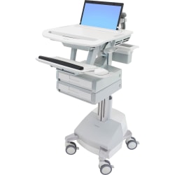 Ergotron StyleView Laptop Cart Desk Workstation SLA Powered, 2 Drawers, 50-1/2"H x 17-1/2"W x 30-3/4"D, White/Gray