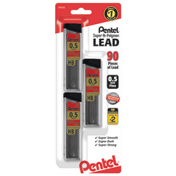 Pentel® Super Hi-Polymer® Leads, 0.5 mm, HB, 30 Leads Per Tube, Pack Of 3 Tubes