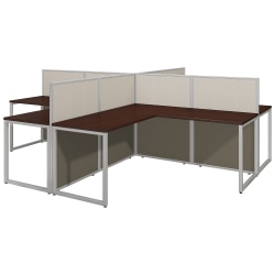 Bush Business Furniture Easy Office 60"W 4-Person L-Shaped Cubicle Desk Workstation With 45"H Panels, Mocha Cherry/Silver Gray, Standard Delivery