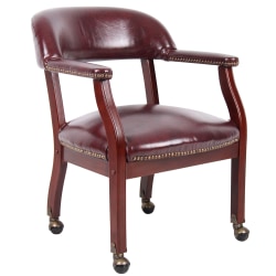 Boss Office Products Traditional Tufted Conference Chair With Casters, Burgundy/Mahogany
