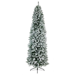 Nearly Natural Flocked Montreal Fir 108"H Slim Artificial Christmas Tree With Bendable Branches, 108"H x 35"W x 35"D, Green