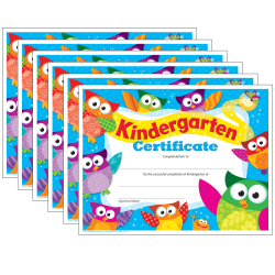 TREND Kindergarten Certificate Owl-Stars!, 30 Per Pack, Set Of 6 Packs