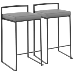 LumiSource Fuji Stacker Counter Stools, Gray Seat/Black Frame, Set of 2 Stools