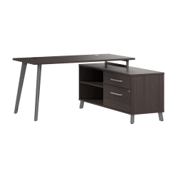 WorkPro Motiva 60"W Modern Corner Desk With Drawers And Shelves, Storm Gray, Installation Included