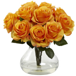 Nearly Natural Rose 11"H Plastic Floral Arrangement With Vase, 11"H x 11"W x 11"D, Orange Yellow