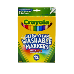 Crayola® Washable Markers, Thin Line, Assorted Classic Colors, Box Of 12