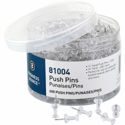 Business Source 1/2" Head Pushpins - 0.50" Head - for Notes, Photo, Corkboard, Bulletin Board, Fabric Panel - Clear - 600 / Pack