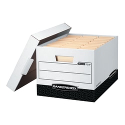 Bankers Box® R Kive® Heavy-Duty Storage Boxes, Letter/Legal Size, 15" x 12" x 10", White/Black, Case Of 12 - 00724