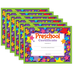 Trend Class Certificates, 8-1/2" x 11", Preschool, Pack Of 30 Awards, Set Of 6 Packs