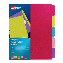 Avery® Big Tab™ Reversible Fashion Dividers, 8 1/2" x 11", 5 Tab, Multicolor Glitter, 1 Set