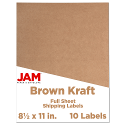 JAM Paper® Full-Page Mailing And Shipping Labels, 337628602, 8 1/2" x 11", Brown Kraft, Pack Of 10