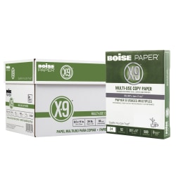 Boise® X-9® Multi-Use Printer & Copier Paper, Letter Size (8 1/2" x 11"), 5000 Total Sheets, 92 (U.S.) Brightness, 24 Lb, White, 500 Sheets Per Ream, Case Of 10 Reams