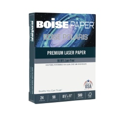 Boise POLARIS® Premium Laser Paper, Letter Size (8 1/2" x 11"), 98 (U.S.) Brightness, 24 Lb, FSC® Certified, White, 500 Sheets Per Ream, Case Of 8 Reams