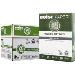 Boise® X-9® Multi-Use Printer & Copier Paper, Letter Size (8 1/2" x 11"), 2500 Total Sheets, 92 (U.S.) Brightness, 20 Lb, White, 500 Sheets Per Ream, Case Of 5 Reams