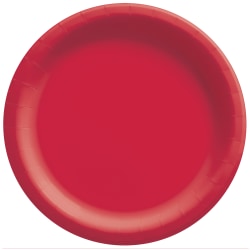 Amscan Round Paper Plates, Apple Red, 6-3/4", 50 Plates Per Pack, Case Of 4 Packs