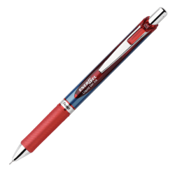 Pentel EnerGel RTX Retractable Liquid Gel Pen, 0.5mm, Silver/Red Barrel, Red Ink