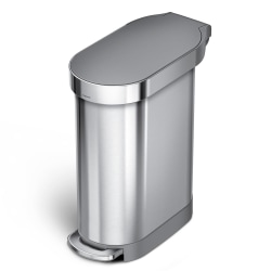 simplehuman Slim Stainless Steel Step Trash Can, 12 Gallon, Stainless Steel/Gray