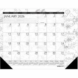 2024 House of Doolittle Doodle Monthly Desk Pad, January 2024 - December 2024, Black/White,13"H x 18.5"W, HOD1876