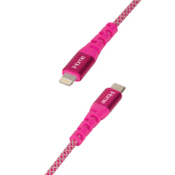 iHome Ultra Boost Nylon Lightning To USB-C Cable, 6', Pink
