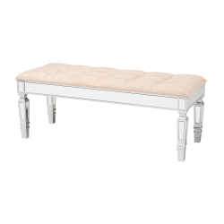 Baxton Studio Hedia Contemporary Glam Accent Bench, 18-1/2"H x 47-1/4"W x 17-3/4"D, Luxe Beige/Silver