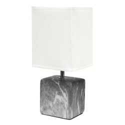 Simple Designs Petite Marbled Ceramic Table Lamp, 11-13/16"H, Black Base/White Shade