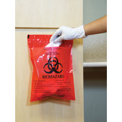 Unimed Stick-On Biohazard Infectious Waste Bags, 2.6 Quarts, Red, Box Of 100