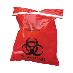 Unimed Stick-On Biohazard Infectious Waste Bags, 1.4 Quarts, Red, Box Of 100