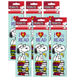 Eureka Bookmarks, 2" x 6", Peanuts Reading, 36 Per Pack, Set Of 6 Packs