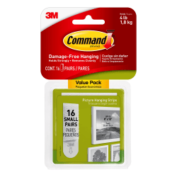 Command Small Picture Hanging Strips, 16-Pairs (32-Command Strips), Damage-Free, White