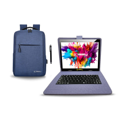 Linsay Octa Core Tablet, 10.1", 4GB Memory, 128GB Storage, Android 13, With Blue Designer Cloth Keyboard Case, Compact Backpack And Pen Stylus