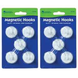Learning Resources® Magnetic Hooks, 1 1/4", 13 Lb, White, 5 Hooks Per Pack, Set Of 2 Packs