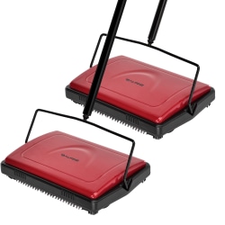 Alpine Manual Triple Brush Floor And Carpet Sweepers, Red, Pack Of 2 Sweepers
