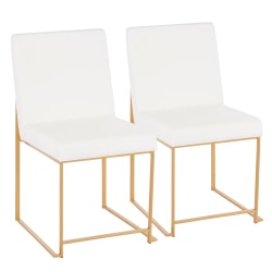 LumiSource Fuji High Back Dining Chairs, Velvet, White/Gold, Set Of 2 Chairs