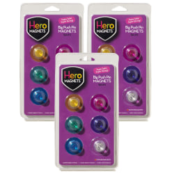 Dowling Magnets Hero Magnets: Big Push Pin Magnets, 13/16" x 1-5/16", Assorted Colors, 6 Magnets Per Pack, Set Of 3 Packs