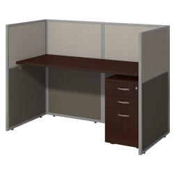 Bush Business Furniture Easy Office Straight Desk Closed Office With 3-Drawer Mobile Pedestal, 44 15/16"H x 61 1/16"W x 30 9/16"D, Mocha Cherry