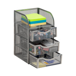 Mind Reader Mini Desk Office Supplies Organizer, 8"H x 5"W x 4-3/4"D, Silver