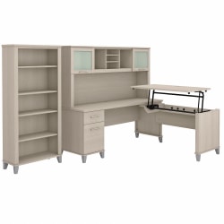 Bush® Furniture Somerset 72"W 3-Position Sit-to-Stand L-Shaped Desk With Hutch And Bookcase, Sand Oak, Standard Delivery