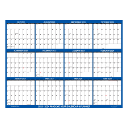 2023-2024 SwiftGlimpse Academic Monthly Erasable Wall Calendar, 32" x 48", Navy, July To June