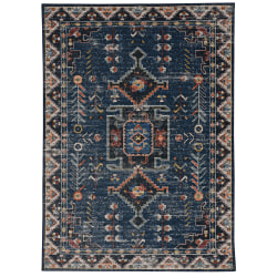 Linon Washable Area Rug, 5' x 7', Lucien Navy/Ivory