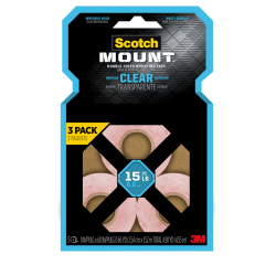 Scotch-Mount™ Clear Double-Sided Mounting Tape , 1 in x 60 in (2.54 cm x 1.52 m), 3 Pack