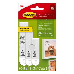 Command Picture Hanging Strips Variety Pack, 16-Pairs (32-Command Strips), Damage-Free, White