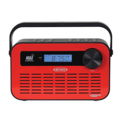 Jensen Portable Digital AM/FM Weather Radio With Weather Alert And 2-Way Charging, 5.1"H x 9"W x 2.3"D, Red