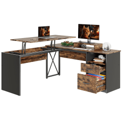 Bestier 56"W Standing Desk With Drawers & Monitor Stand, Rustic Brown