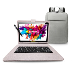 Linsay Octa Core Tablet, 10.1", 4GB Memory, 128GB Storage, Android 13, With Purple Designer Cloth Keyboard Case, Compact Backpack And Pen Stylus