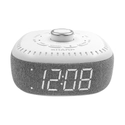 Sharp White Noise Machine Alarm Clock with Bluetooth Speaker, 2-3/8"H x 5-1/8"W x 5-1/8"D, White