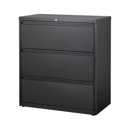 WorkPro® 36"W Lateral 3-Drawer File Cabinet, Metal, Black