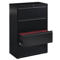 WorkPro® 36"W Lateral 4-Drawer File Cabinet, Metal, Black